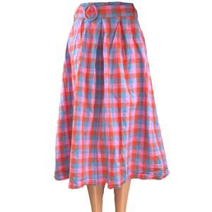 Barbie x Modcloth So Plaid It's Good Pink Pleated Belted A Line Midi Skirt Sz 26
